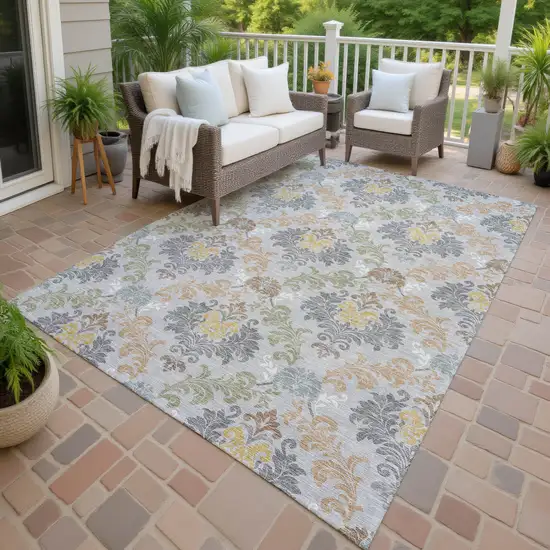 Silver And Sage Damask Washable Indoor Outdoor Area Rug Photo 4
