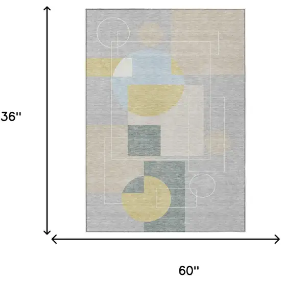 Silver And Sky Blue Geometric Washable Indoor Outdoor Area Rug Photo 7