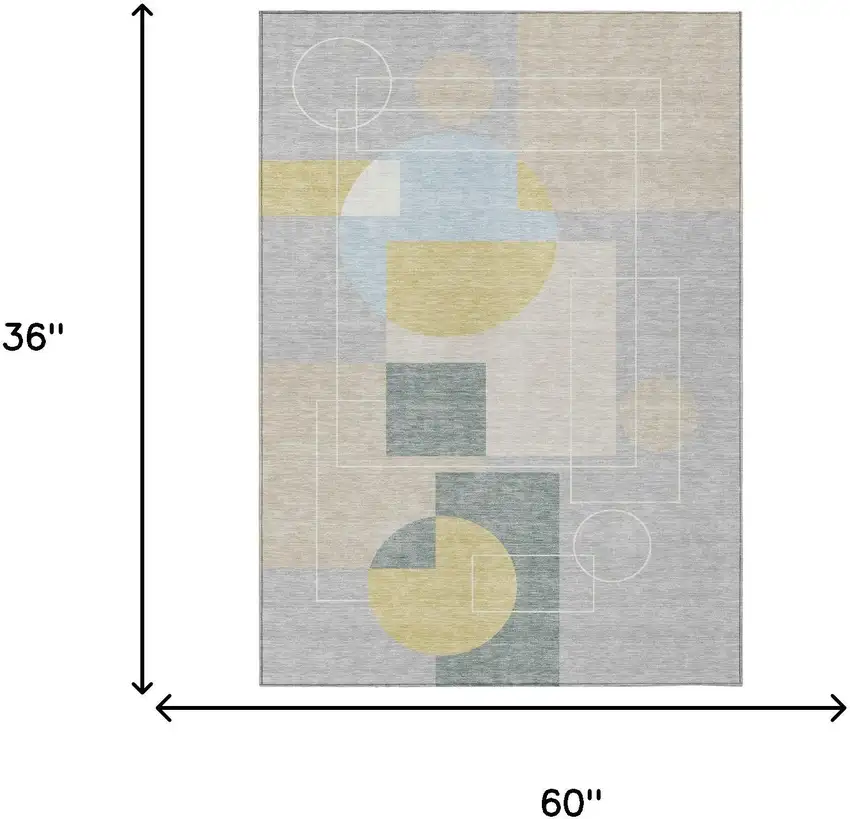Silver And Sky Blue Geometric Washable Indoor Outdoor Area Rug Photo 7