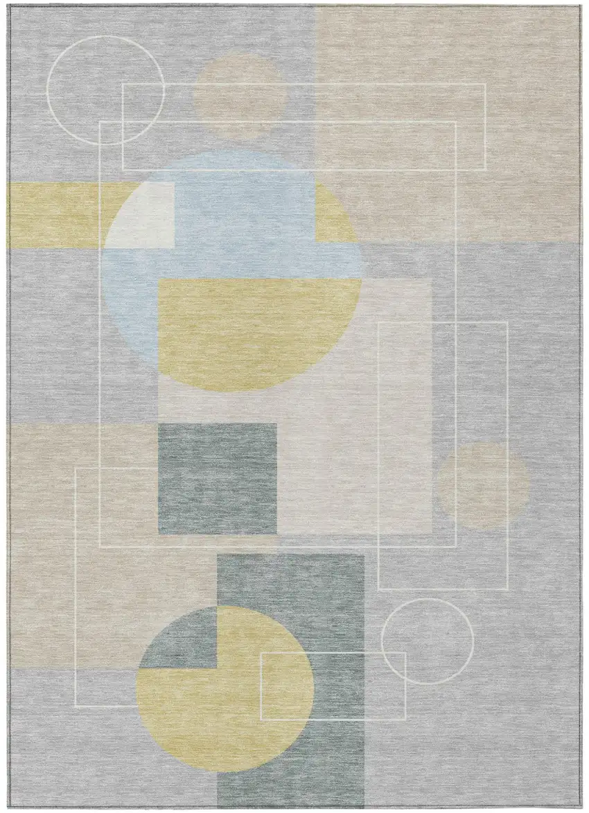 Silver And Sky Blue Geometric Washable Indoor Outdoor Area Rug Photo 2