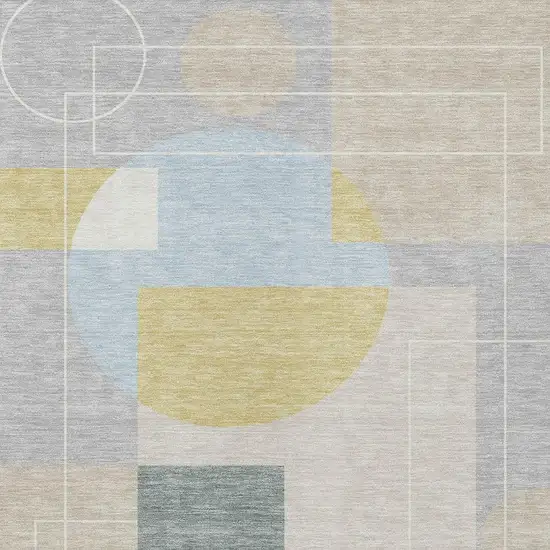 Silver And Sky Blue Geometric Washable Indoor Outdoor Area Rug Photo 3