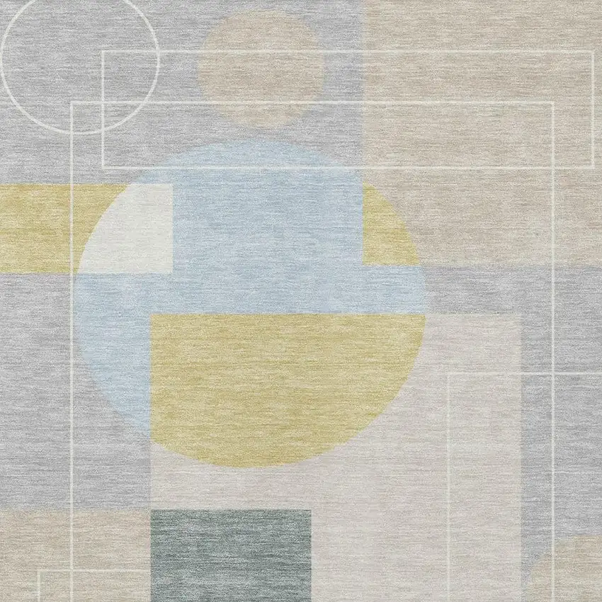 Silver And Sky Blue Geometric Washable Indoor Outdoor Area Rug Photo 3