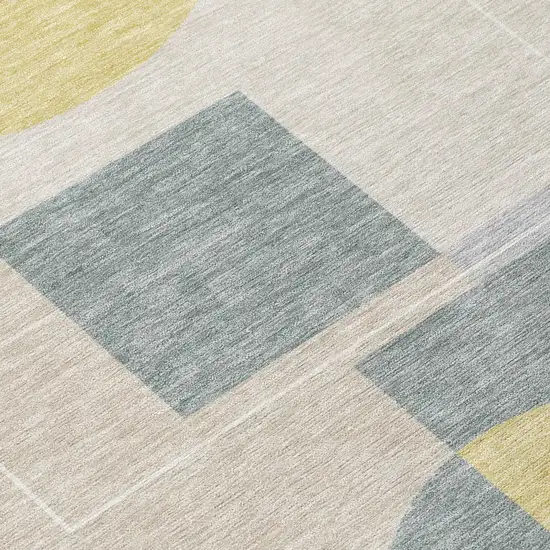 Silver And Sky Blue Geometric Washable Indoor Outdoor Area Rug Photo 6