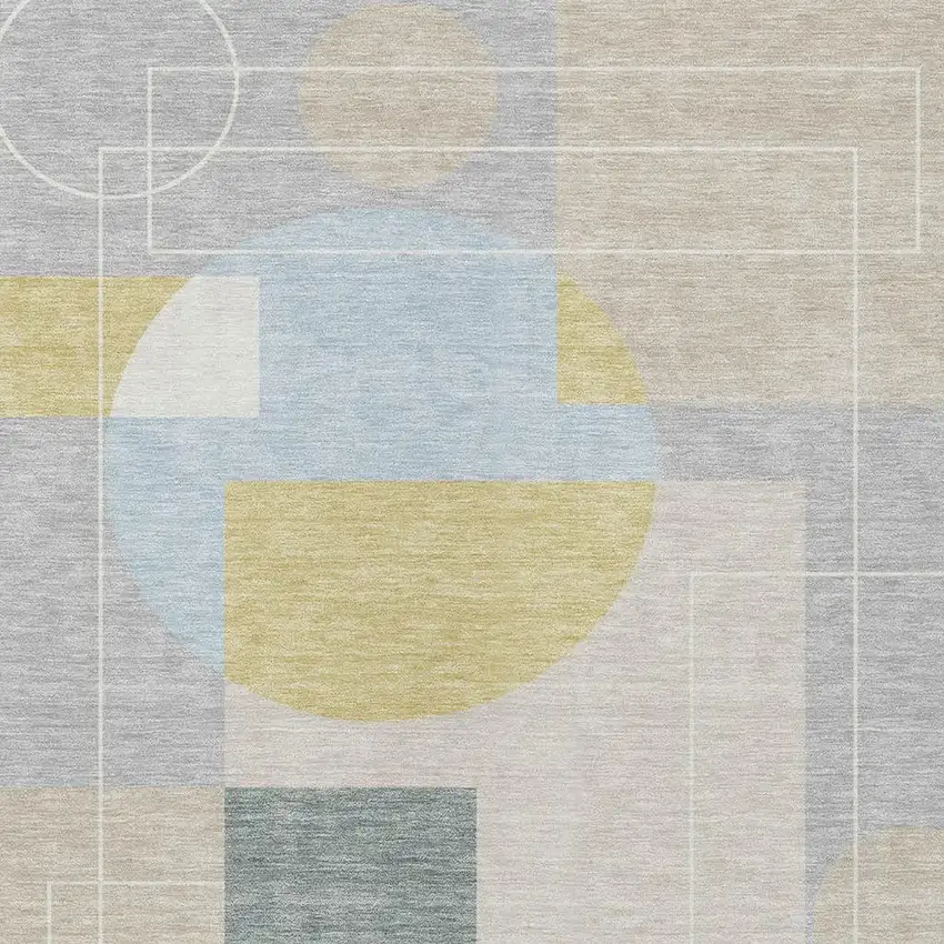 Silver And Sky Blue Geometric Washable Indoor Outdoor Area Rug Photo 3