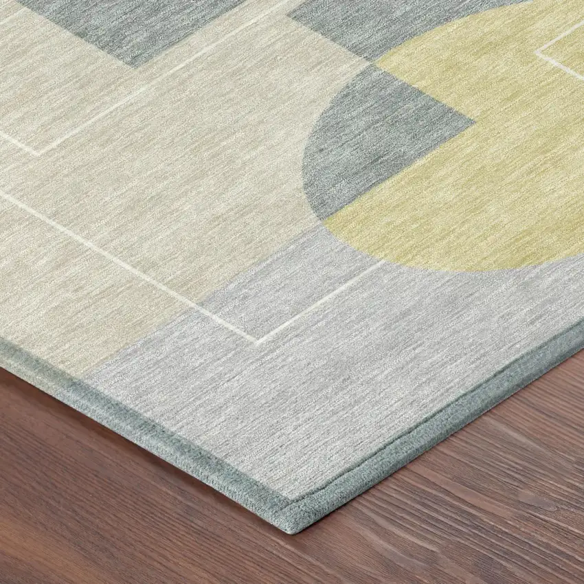 Silver And Sky Blue Geometric Washable Indoor Outdoor Area Rug Photo 5