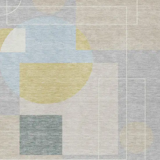 Silver And Sky Blue Geometric Washable Indoor Outdoor Area Rug Photo 3