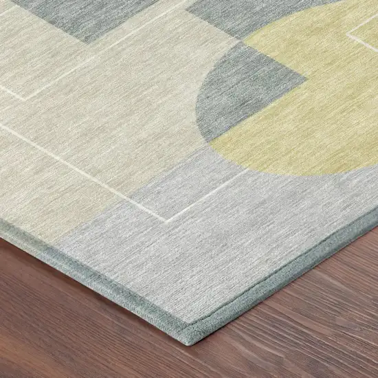 Silver And Sky Blue Geometric Washable Indoor Outdoor Area Rug Photo 5