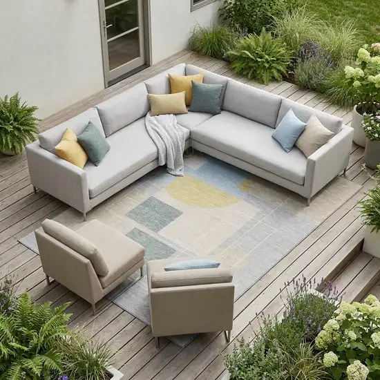 Silver And Sky Blue Geometric Washable Indoor Outdoor Area Rug Photo 1