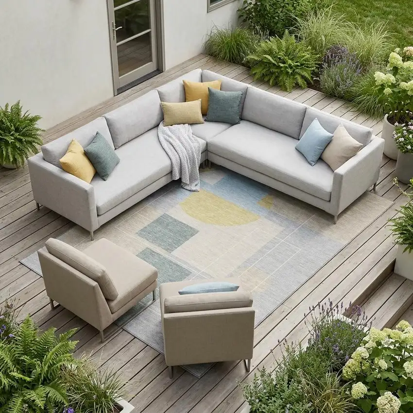 Silver And Sky Blue Geometric Washable Indoor Outdoor Area Rug Photo 1