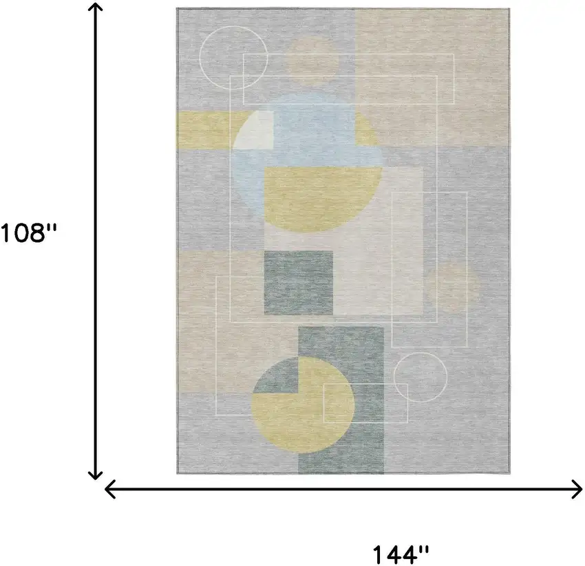 Silver And Sky Blue Geometric Washable Indoor Outdoor Area Rug Photo 7