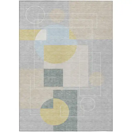Silver And Sky Blue Geometric Washable Indoor Outdoor Area Rug Photo 2