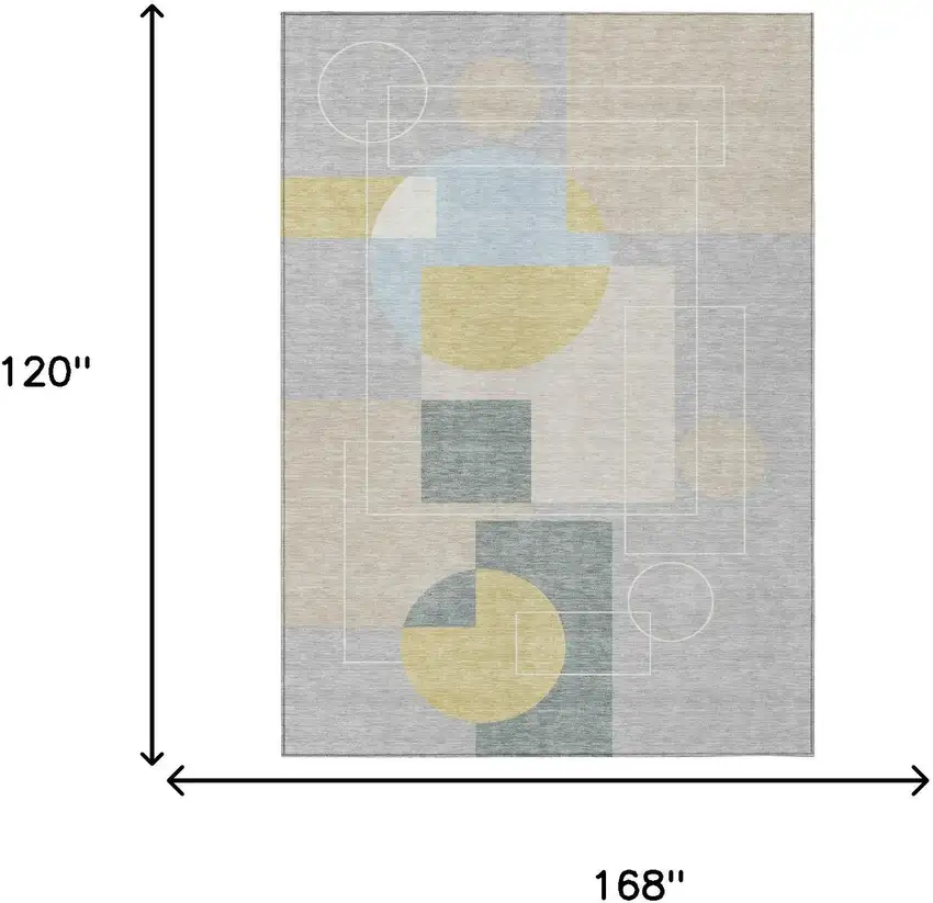 Silver And Sky Blue Geometric Washable Indoor Outdoor Area Rug Photo 7