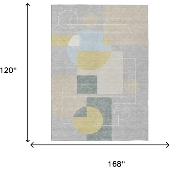 Silver And Sky Blue Geometric Washable Indoor Outdoor Area Rug Photo 7