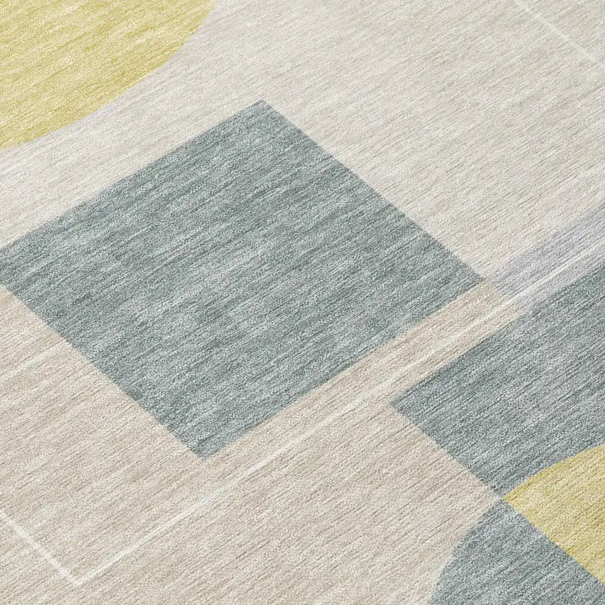Silver And Sky Blue Geometric Washable Indoor Outdoor Area Rug Photo 6