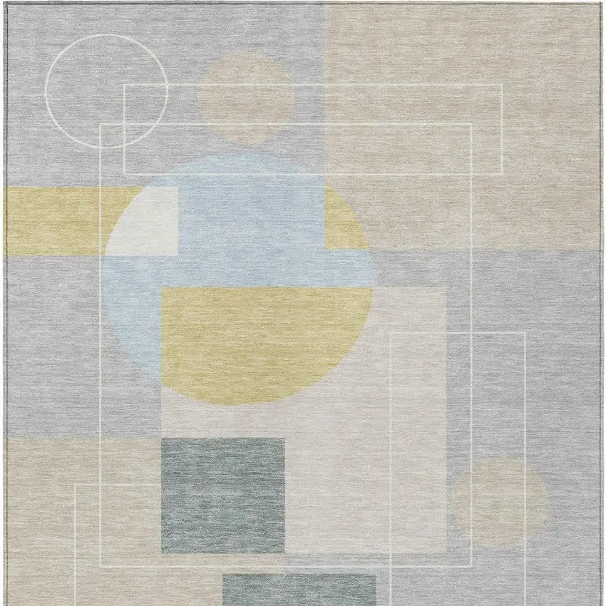 Silver And Sky Blue Geometric Washable Indoor Outdoor Area Rug Photo 4