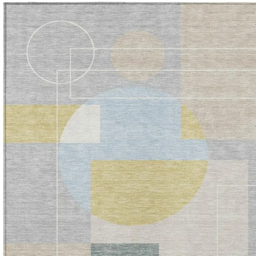 Silver And Sky Blue Geometric Washable Indoor Outdoor Area Rug Photo 3