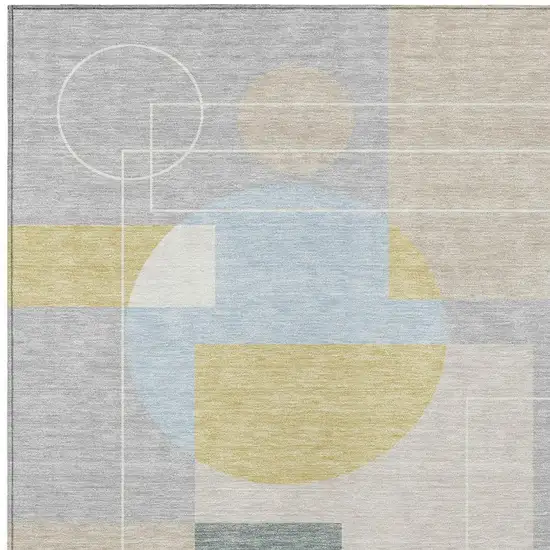 Silver And Sky Blue Geometric Washable Indoor Outdoor Area Rug Photo 3