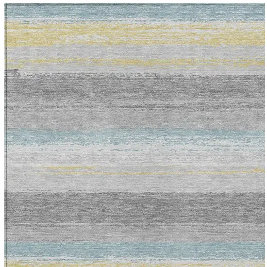 Silver And Taupe Striped Washable Indoor Outdoor Area Rug Photo 3