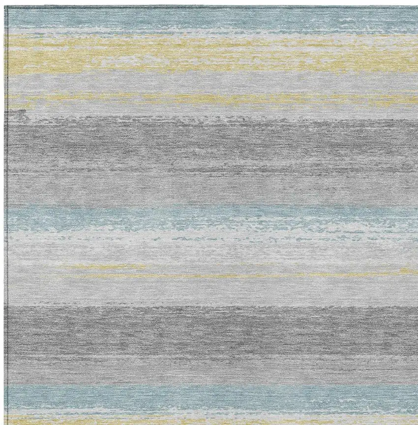 Silver And Taupe Striped Washable Indoor Outdoor Area Rug Photo 3