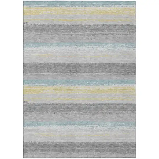 Silver And Taupe Striped Washable Indoor Outdoor Area Rug Photo 2