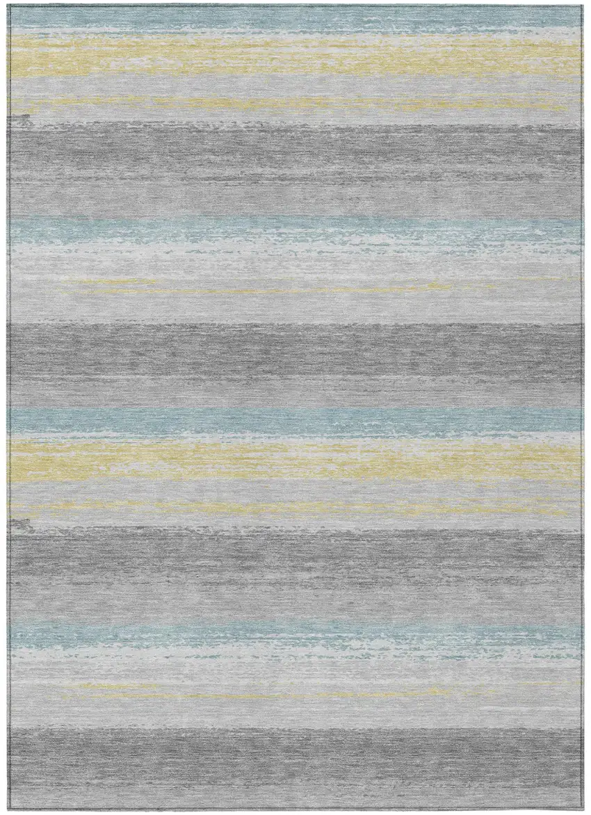 Silver And Taupe Striped Washable Indoor Outdoor Area Rug Photo 2