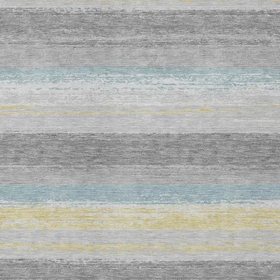 Silver And Taupe Striped Washable Indoor Outdoor Area Rug Photo 3