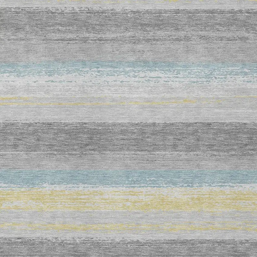 Silver And Taupe Striped Washable Indoor Outdoor Area Rug Photo 3