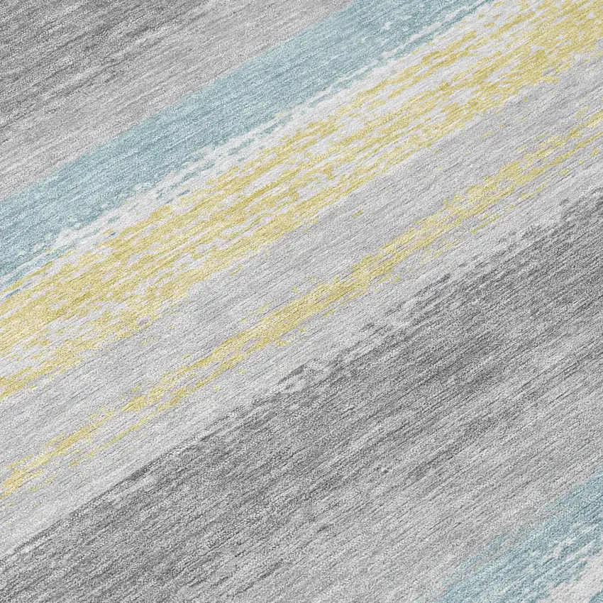 Silver And Taupe Striped Washable Indoor Outdoor Area Rug Photo 6