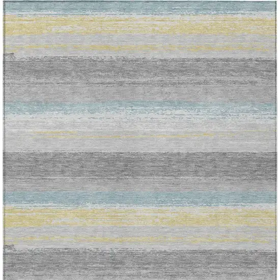 Silver And Taupe Striped Washable Indoor Outdoor Area Rug Photo 4