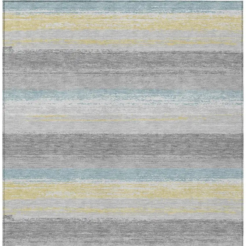 Silver And Taupe Striped Washable Indoor Outdoor Area Rug Photo 4