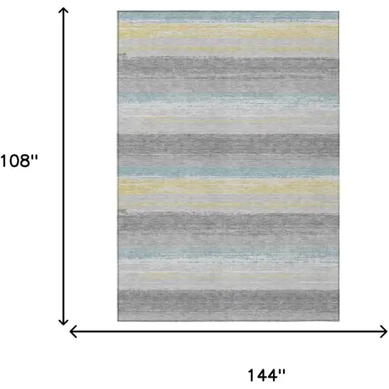 Silver And Taupe Striped Washable Indoor Outdoor Area Rug Photo 7