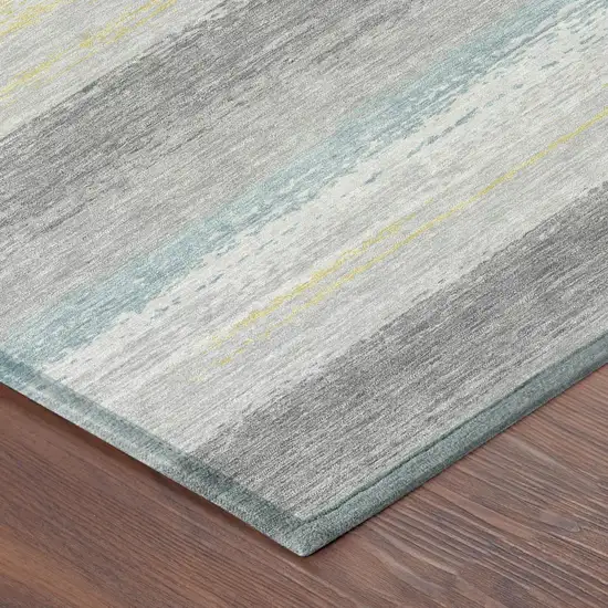 Silver And Taupe Striped Washable Indoor Outdoor Area Rug Photo 5