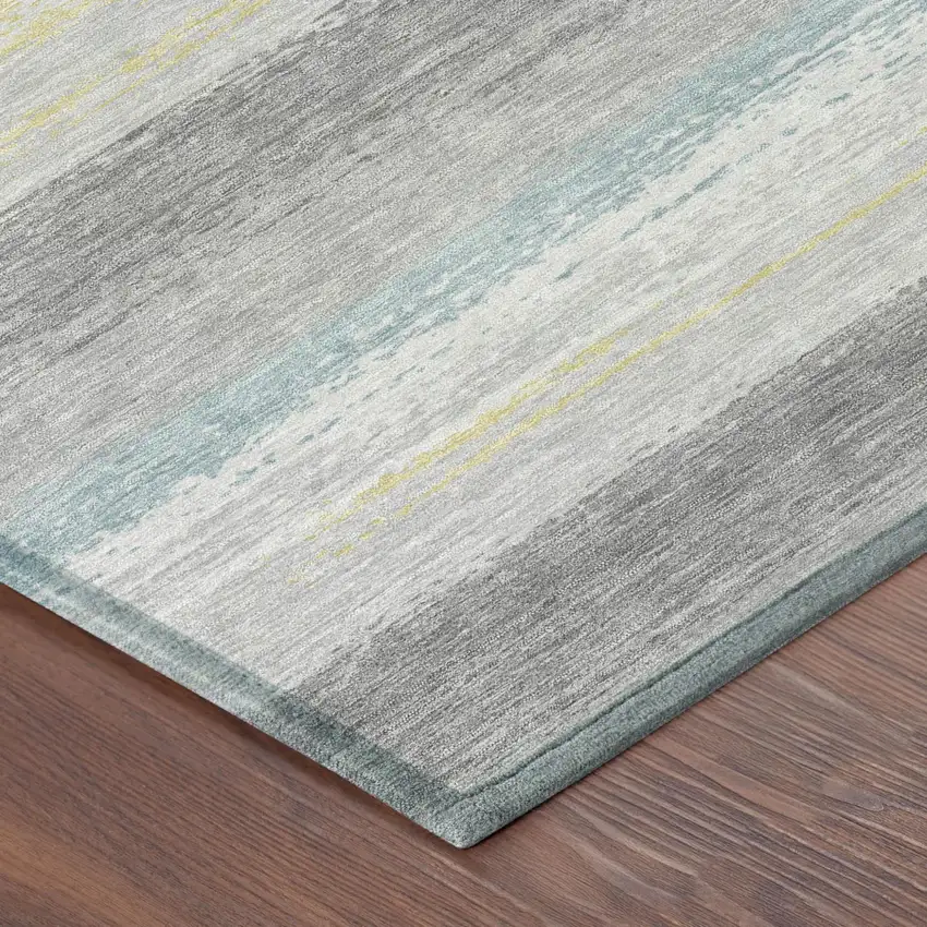 Silver And Taupe Striped Washable Indoor Outdoor Area Rug Photo 5