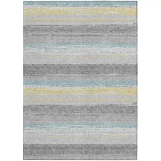 Silver And Taupe Striped Washable Indoor Outdoor Area Rug Photo 4