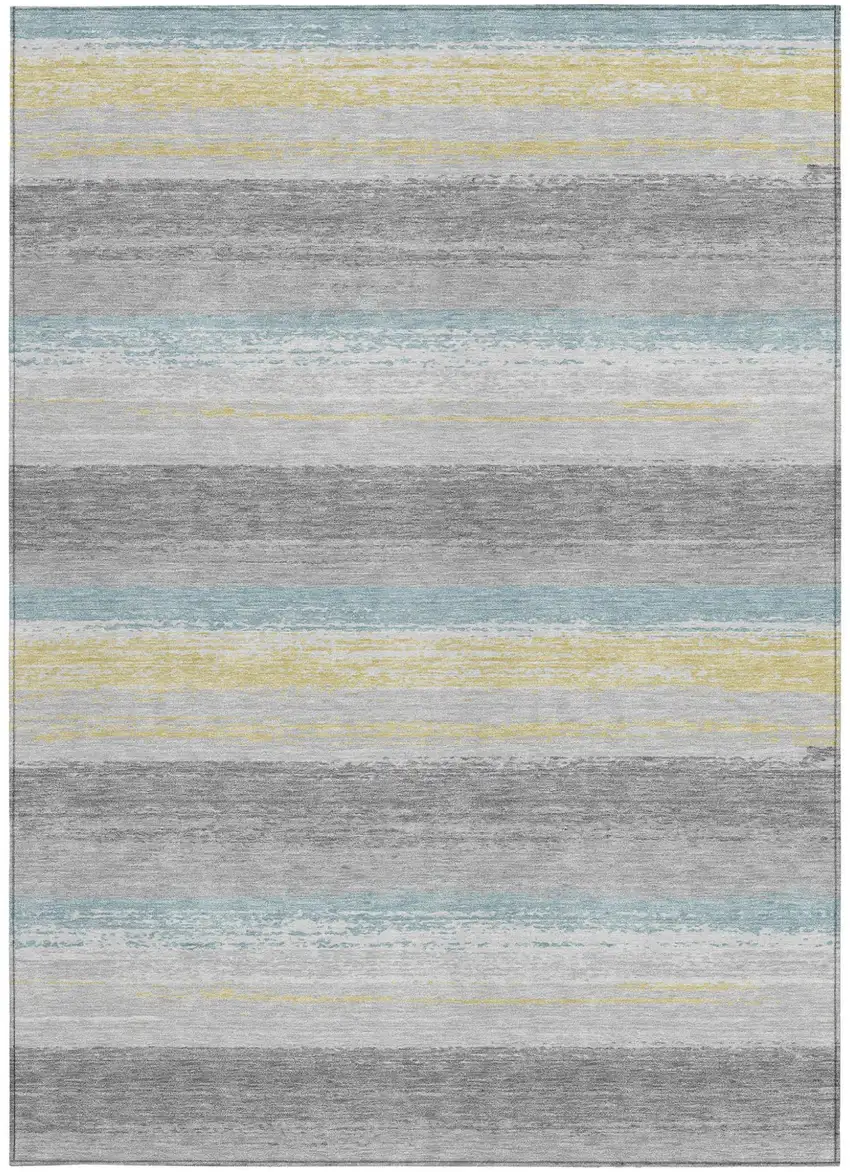 Silver And Taupe Striped Washable Indoor Outdoor Area Rug Photo 4