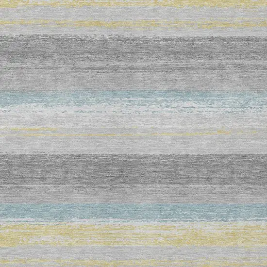 Silver And Taupe Striped Washable Indoor Outdoor Area Rug Photo 3