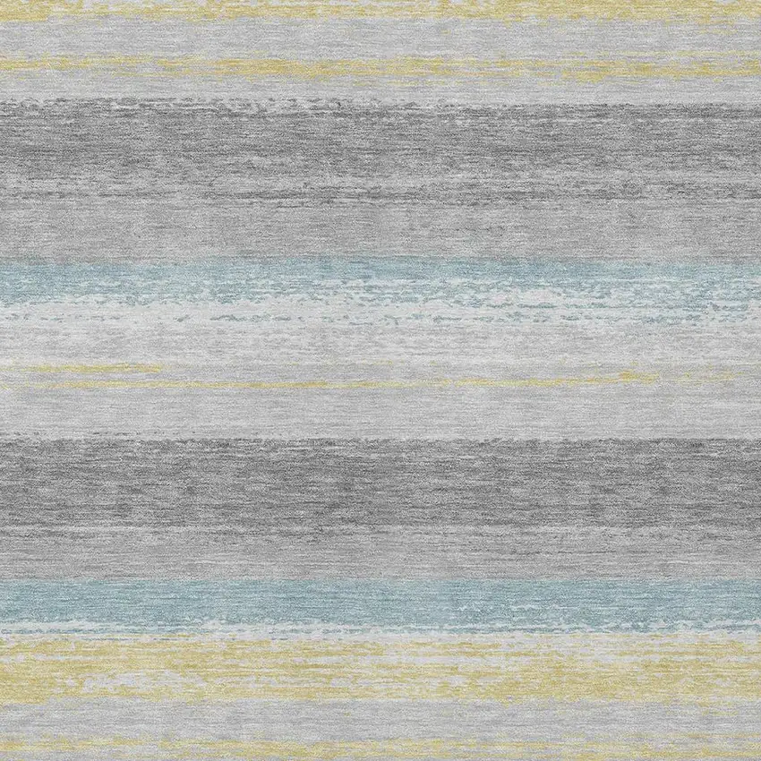 Silver And Taupe Striped Washable Indoor Outdoor Area Rug Photo 3