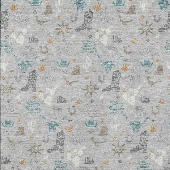 Silver And Teal Blue Cactus Washable Indoor Outdoor Area Rug Photo 3