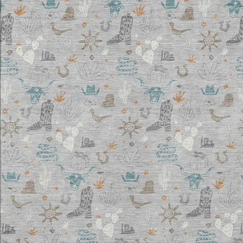 Silver And Teal Blue Cactus Washable Indoor Outdoor Area Rug Photo 3