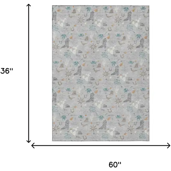 Silver And Teal Blue Cactus Washable Indoor Outdoor Area Rug Photo 7