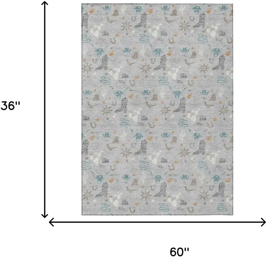 Silver And Teal Blue Cactus Washable Indoor Outdoor Area Rug Photo 7