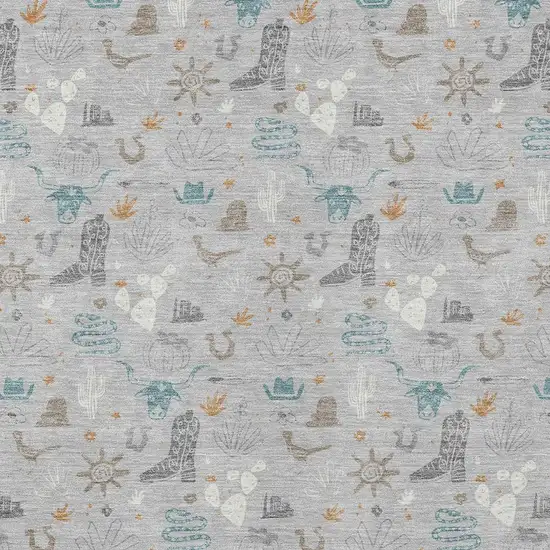 Silver And Teal Blue Cactus Washable Indoor Outdoor Area Rug Photo 3