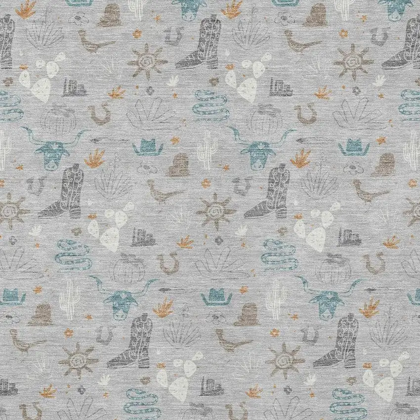 Silver And Teal Blue Cactus Washable Indoor Outdoor Area Rug Photo 3