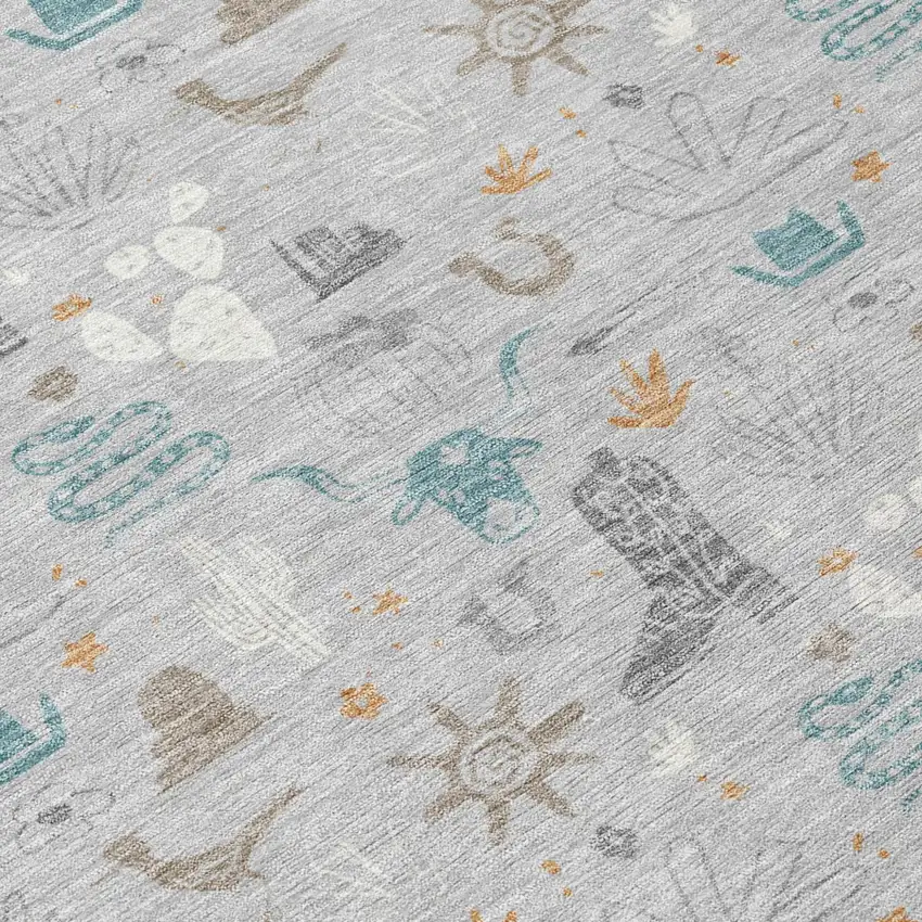 Silver And Teal Blue Cactus Washable Indoor Outdoor Area Rug Photo 6