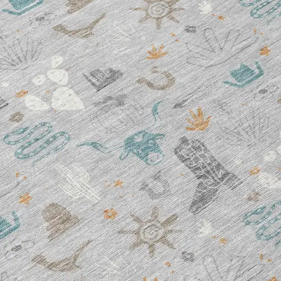 Silver And Teal Blue Cactus Washable Indoor Outdoor Area Rug Photo 6