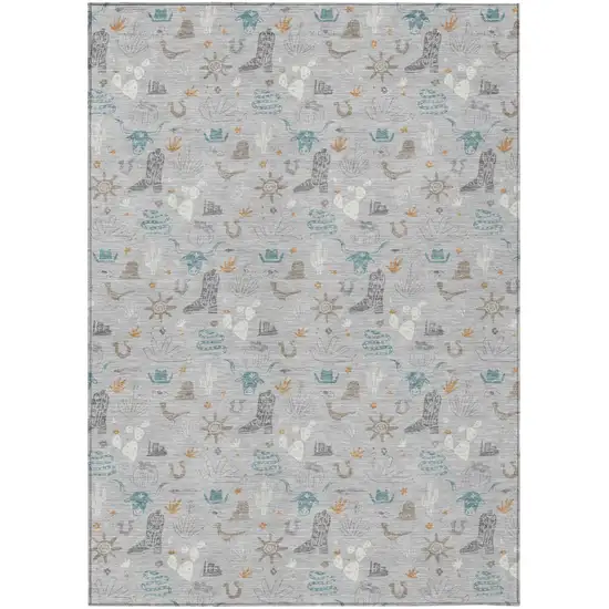 Silver And Teal Blue Cactus Washable Indoor Outdoor Area Rug Photo 2