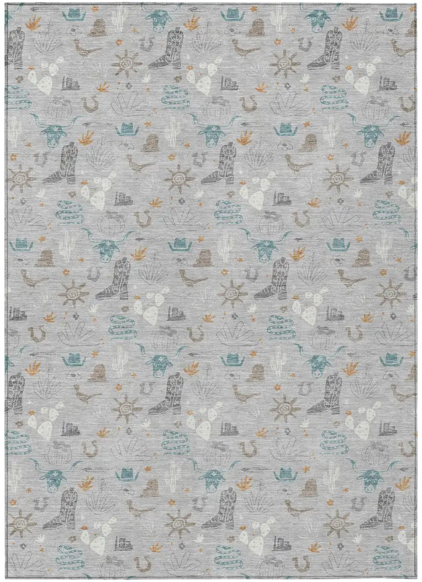 Silver And Teal Blue Cactus Washable Indoor Outdoor Area Rug Photo 2