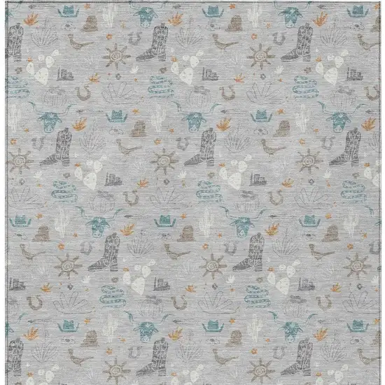 Silver And Teal Blue Cactus Washable Indoor Outdoor Area Rug Photo 4