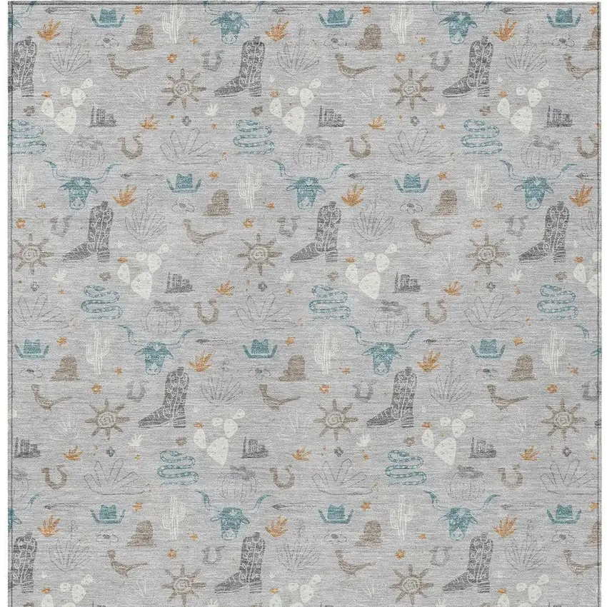 Silver And Teal Blue Cactus Washable Indoor Outdoor Area Rug Photo 4