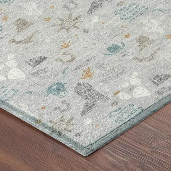 Silver And Teal Blue Cactus Washable Indoor Outdoor Area Rug Photo 5